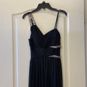 Black chiffon one shoulder gown